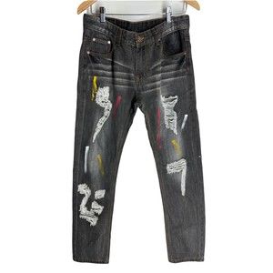 Unbranded Mens Distressed Jeans Size 30x29 Gray Skinny Slim Fit Straight Leg